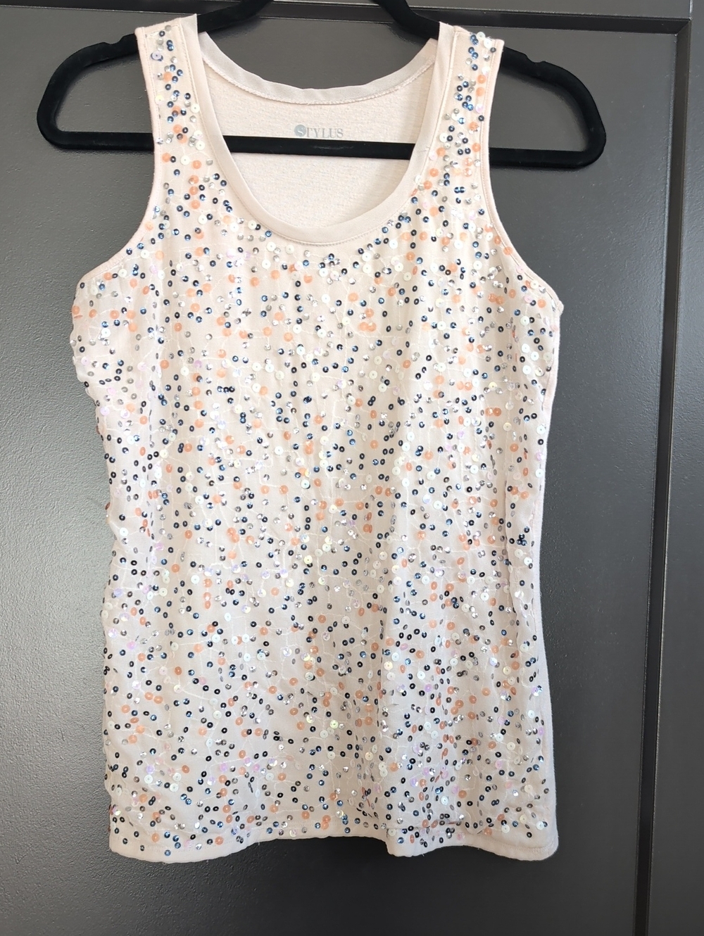 STYLUS Cream Sequin Tank